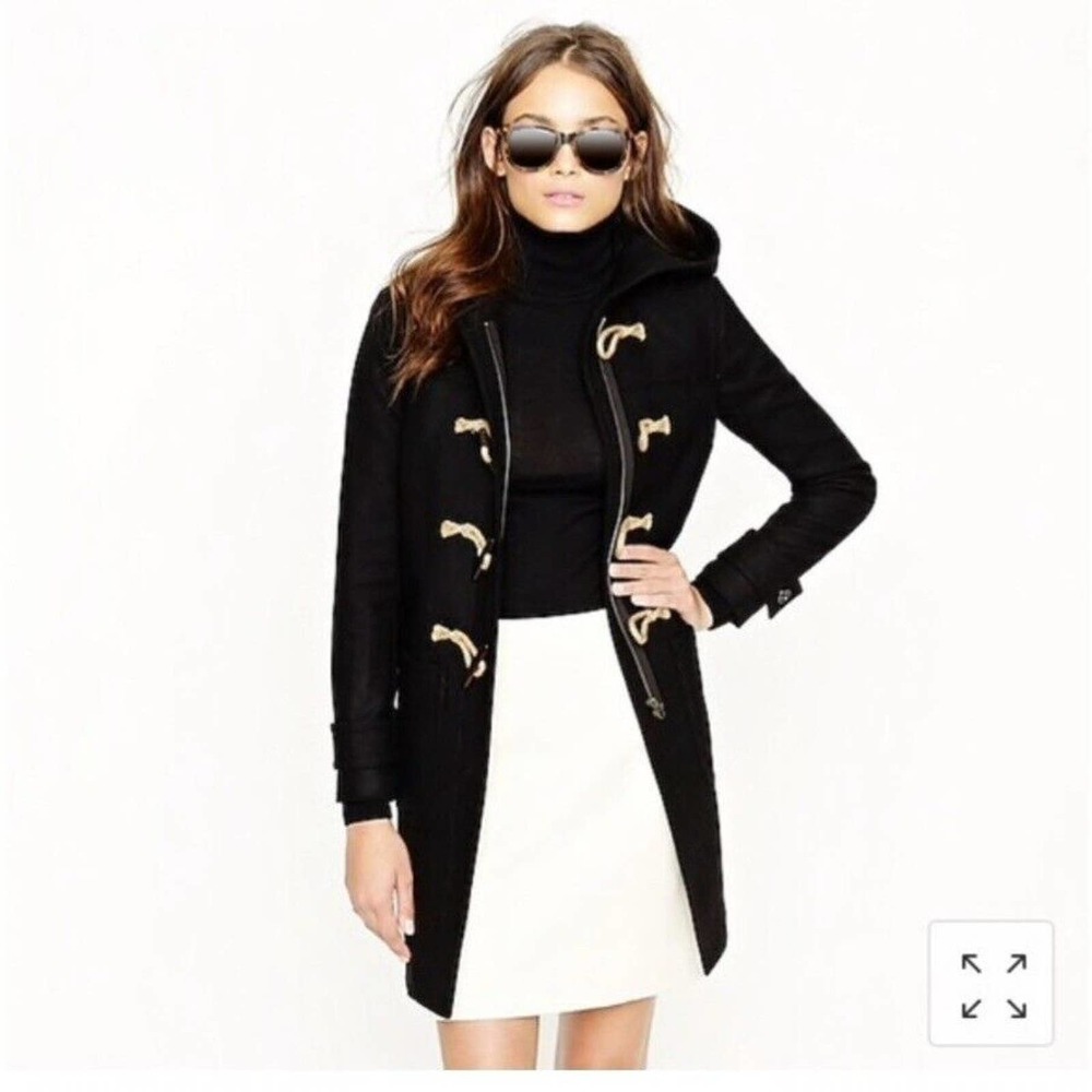 J Crew‎ Italian Stadium Cloth Womens 0 Wool Silk Black Toggle Duffle Jacket Coat